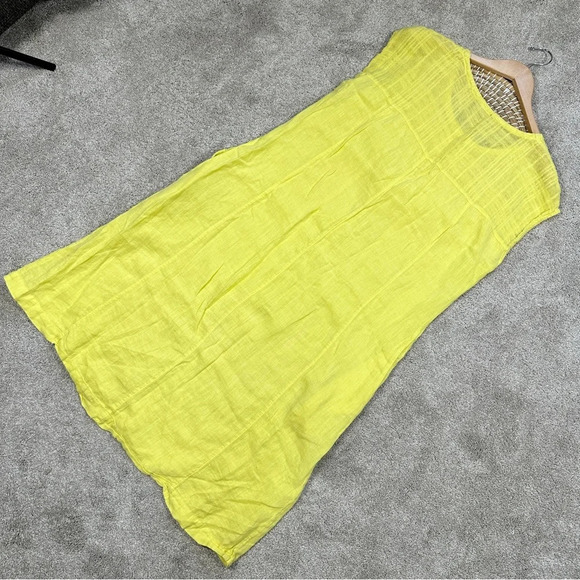 Sahara 100% Pure Linen Sleeveless Midi Dress Pintuck Beachy in Yellow Size M - Picture 5 of 15